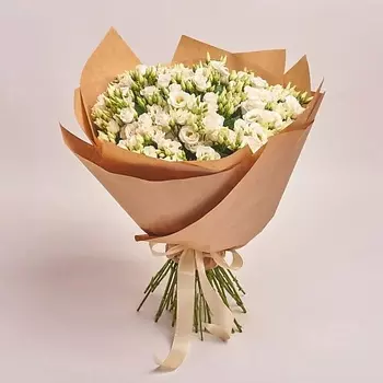 AZALIANOW ЦВЕТЫ. ПОДАРКИ. ДЕКОР Букет из 31 белого лизиантуса в крафте