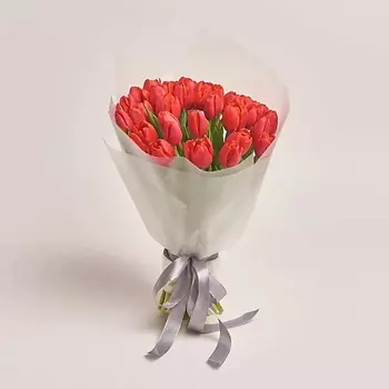 AZALIANOW ЦВЕТЫ. ПОДАРКИ. ДЕКОР Букет из 35 красных тюльпанов в упаковке