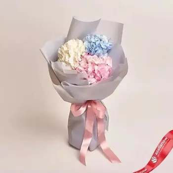 AZALIANOW ЦВЕТЫ. ПОДАРКИ. ДЕКОР Букет из 3 разноцветных гортензий в пленке