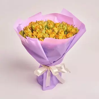 AZALIANOW ЦВЕТЫ. ПОДАРКИ. ДЕКОР Букет из 51 пионовидного оранжевого тюльпана в пленке