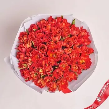 AZALIANOW ЦВЕТЫ. ПОДАРКИ. ДЕКОР Букет из 51 пионовидного красного тюльпана в серой пленке