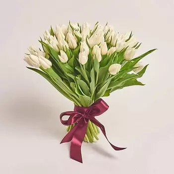 AZALIANOW ЦВЕТЫ. ПОДАРКИ. ДЕКОР Букет из 51 тюльпана белого цвета