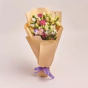 AZALIANOW ЦВЕТЫ. ПОДАРКИ. ДЕКОР Букет из 5 лизиантусов микс в кремовой пленке