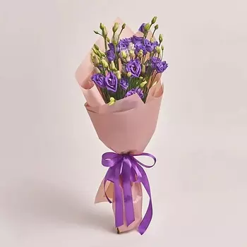 AZALIANOW ЦВЕТЫ. ПОДАРКИ. ДЕКОР Букет из 5 фиолетовых лизиантусов в пленке