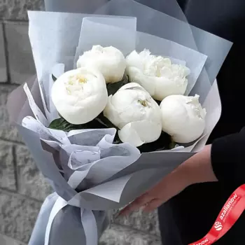 AZALIANOW ЦВЕТЫ. ПОДАРКИ. ДЕКОР Букет из 5 белых пионов «Пломбир»