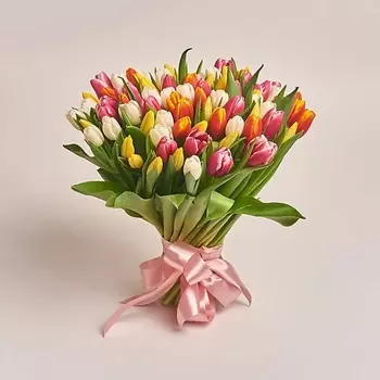 AZALIANOW ЦВЕТЫ. ПОДАРКИ. ДЕКОР Букет из 75 разноцветных тюльпанов