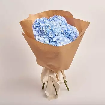 AZALIANOW ЦВЕТЫ. ПОДАРКИ. ДЕКОР Букет из 7 голубых гортензий в крафте