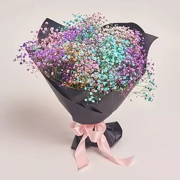 AZALIANOW ЦВЕТЫ. ПОДАРКИ. ДЕКОР Букет из 9 радужных гипсофил в черной бумаге