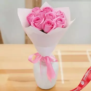 AZALIANOW ЦВЕТЫ. ПОДАРКИ. ДЕКОР Букет из 9 роз 40 см в белой бумаге "Секрет роз"