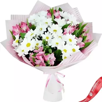 AZALIANOW ЦВЕТЫ. ПОДАРКИ. ДЕКОР Букет из кустовых хризантем и альстромерий