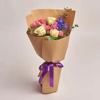 AZALIANOW ЦВЕТЫ. ПОДАРКИ. ДЕКОР Букет из роз и ирисов "Лермонтов"