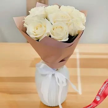 AZALIANOW ЦВЕТЫ. ПОДАРКИ. ДЕКОР Букет из 9 белых роз 40 см "Любимый"