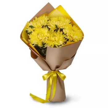 AZALIANOW ЦВЕТЫ. ПОДАРКИ. ДЕКОР Яркий букет из 5 желтых одноголовых хризантем в крафте