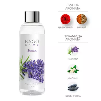 BAGO HOME Набор наполнитель и фибровые палочки для ароматического диффузора Лаванда 200.0