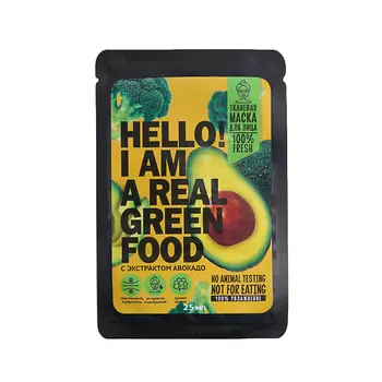 BEAUTY FOX Маска тканевая для лица Hello, I am real green food, с гиалуроновой кислотой 1