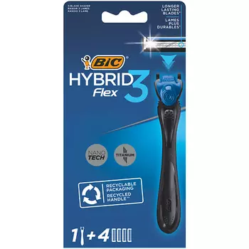 BIC Мужская бритва 3 лезвия Hybrid 3 Flex + 2 сменные кассеты 69.0