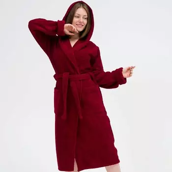BIO TEXTILES Халат махровый женский с капюшоном Bordeaux