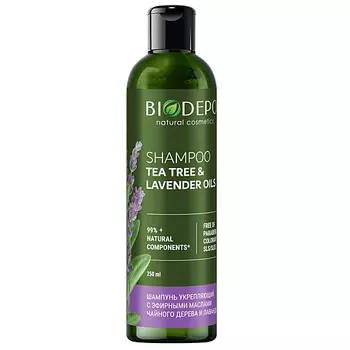 BIODEPO Шампунь бессульфатный натуральный укрепляющий с эфирными маслами чайного дерева и лаванды Tea Tree and Lavender Essential Oils