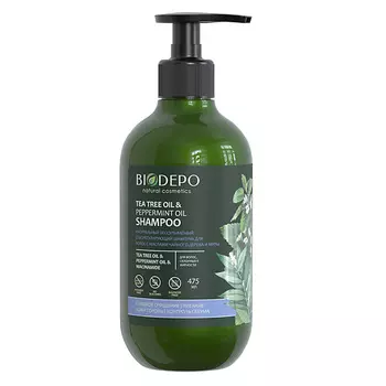 BIODEPO Шампунь безсульфатный натуральный себорегулирующий с маслами чайного дерева и мяты Tea Tree and Peppermint Essential Oil