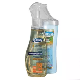 БИОКРИМ Набор Солнцезащитное "СУХОЕ" масло для загара SPF 10 + Молочко после загара 200