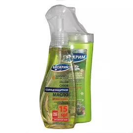 БИОКРИМ Набор Солнцезащитное "СУХОЕ" масло для загара SPF 15 + Бальзам "S.O.S." после загара