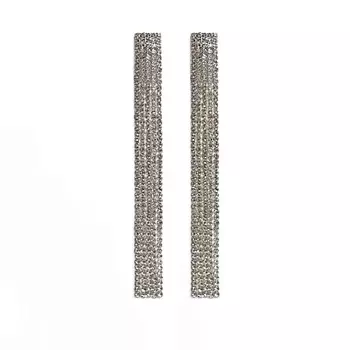 BLONDINKAMOLODEC Серьги со стразами длинные серебристые