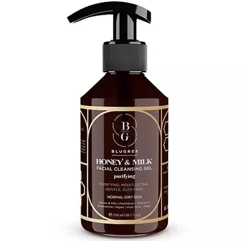 BLUGREE Очищающий гель для лица с мёдом и молоком для нормальной и сухой кожи 250.0