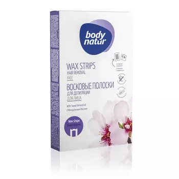 BODY NATUR Восковые полоски для депиляции для лица с миндальным маслом Wax Strips Hair Removal Face