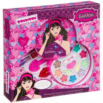 BONDIBON Набор декоративной косметики Eva Moda "Косметичка круглая" розовая 2 уровня 3 помады