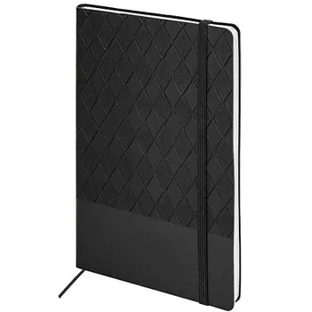 BRAUBERG Блокнот А5 Tissage резинка клетка черный