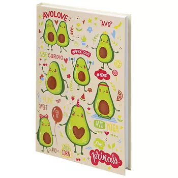 BRAUBERG Блокнот А5, твёрдый, клетка KIDS, Авокадики