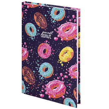 BRAUBERG Блокнот А5, твёрдый, клетка, выборочный лак KIDS, Donuts