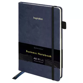 BRAUBERG Блокнот А5 Velvet 80л резинка синий