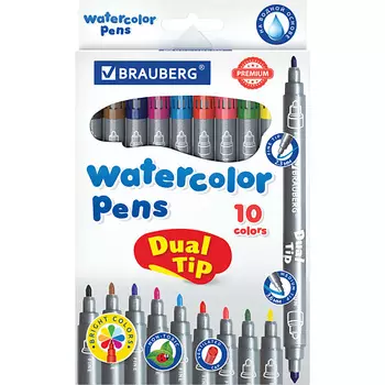 BRAUBERG Фломастеры двусторонние PREMIUM 10 цветов