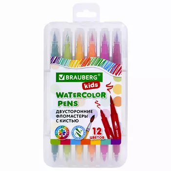 BRAUBERG Фломастеры двусторонние с кистью KIDS 1