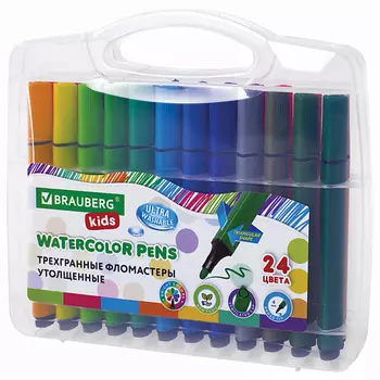 BRAUBERG Фломастеры трехгранные, утолщенные, ультрасмываемые KIDS 24