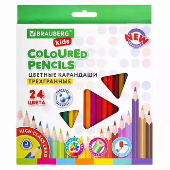 BRAUBERG Карандаши цветные KIDS NEW 24 цвета