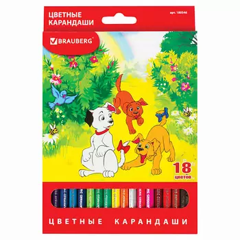 BRAUBERG Карандаши цветные "My lovely dogs" 18 цветов