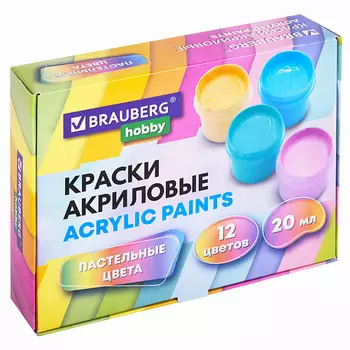 BRAUBERG Краски акриловые ПАСТЕЛЬНЫЕ для рисования и творчества