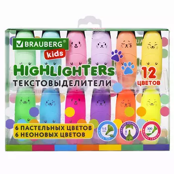 BRAUBERG Набор текстовыделителей мини KIDS, CUTE CATS