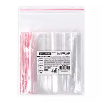 BRAUBERG Пакеты с замком сверхпрочные ZIP LOCK EXTRA 100