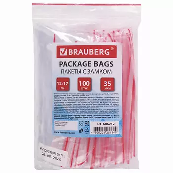 BRAUBERG Пакеты с замком ZIP LOCK 100