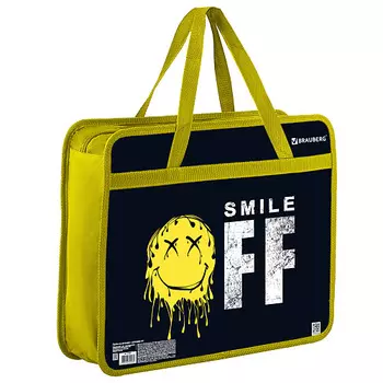 BRAUBERG Папка на молнии с ручками А4, 1 отделение, Smile OFF