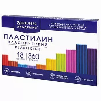 BRAUBERG Пластилин классический "АКАДЕМИЯ КЛАССИЧЕСКАЯ" 1.0