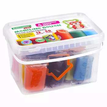 BRAUBERG Пластилин тесто для лепки KIDS 6 формочек, 1 скалка, ведерко