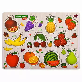 BRAUBERG Рамка-вкладыш деревянная развивающая "Фрукты и ягоды" 1.0