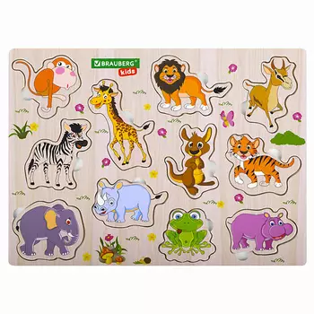 BRAUBERG Рамка-вкладыш деревянная развивающая "Животные" 1.0