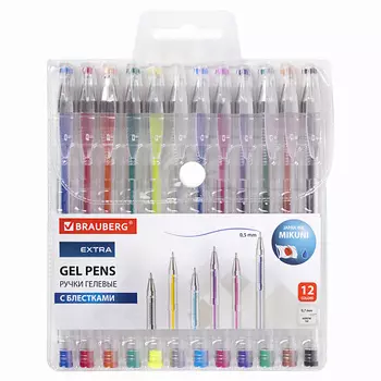 BRAUBERG Ручки гелевые EXTRA Блестки 12