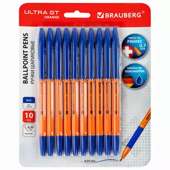 BRAUBERG Ручки шариковые с грипом "ULTRA GT ORANGE" 10.0