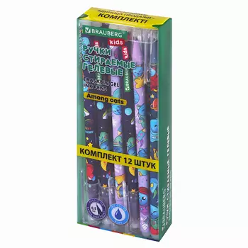 BRAUBERG Ручки стираемые гелевые KIDS AMONG CATS 12